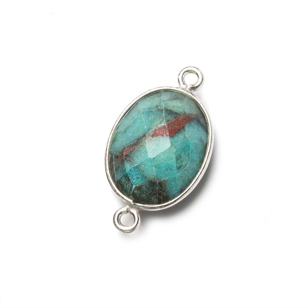 17x13mm Silver Bezel Chrysocolla Faceted Oval Connector 1 piece