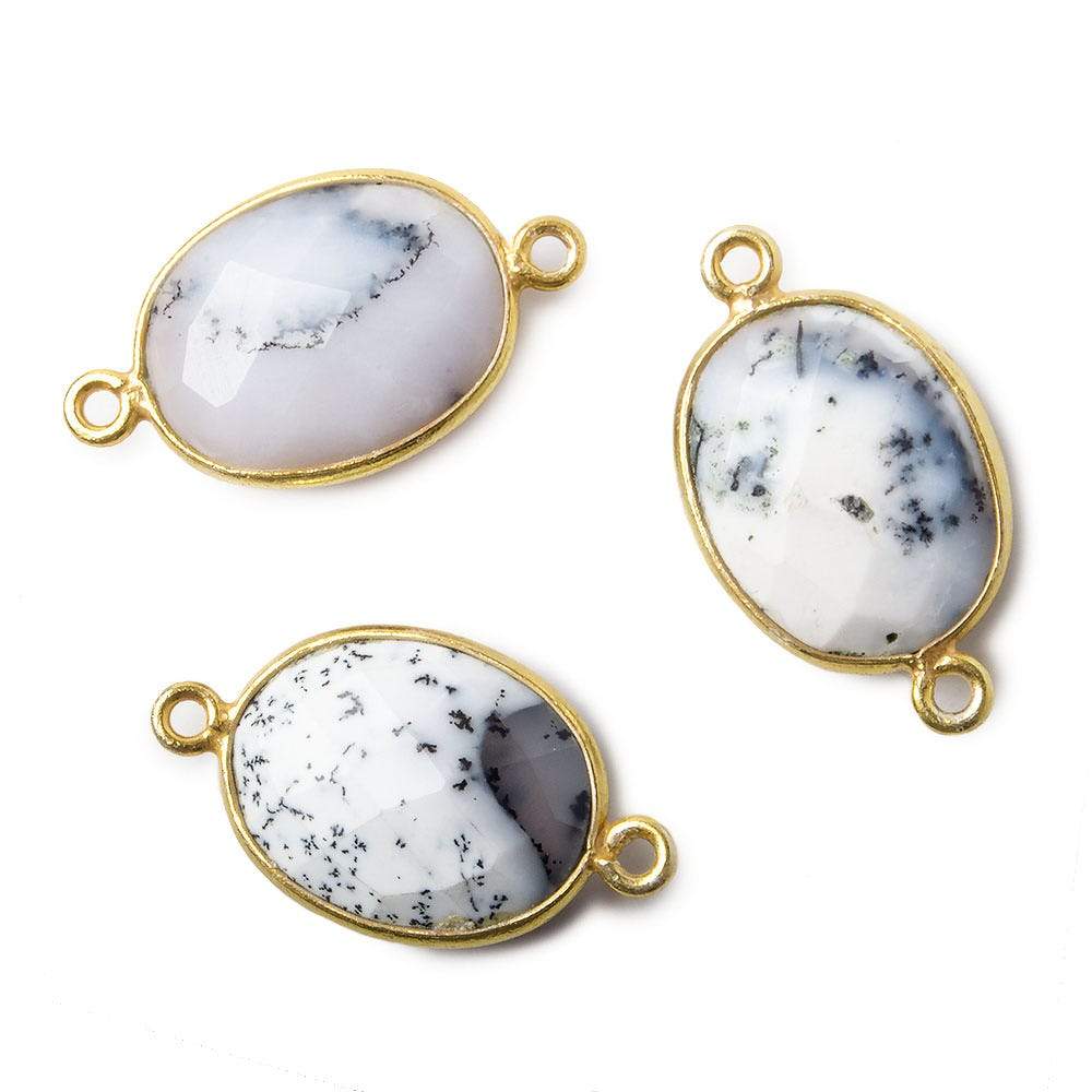 17x13mm Vermeil Bezel Dendritic Opal Faceted Oval Connector 1 piece