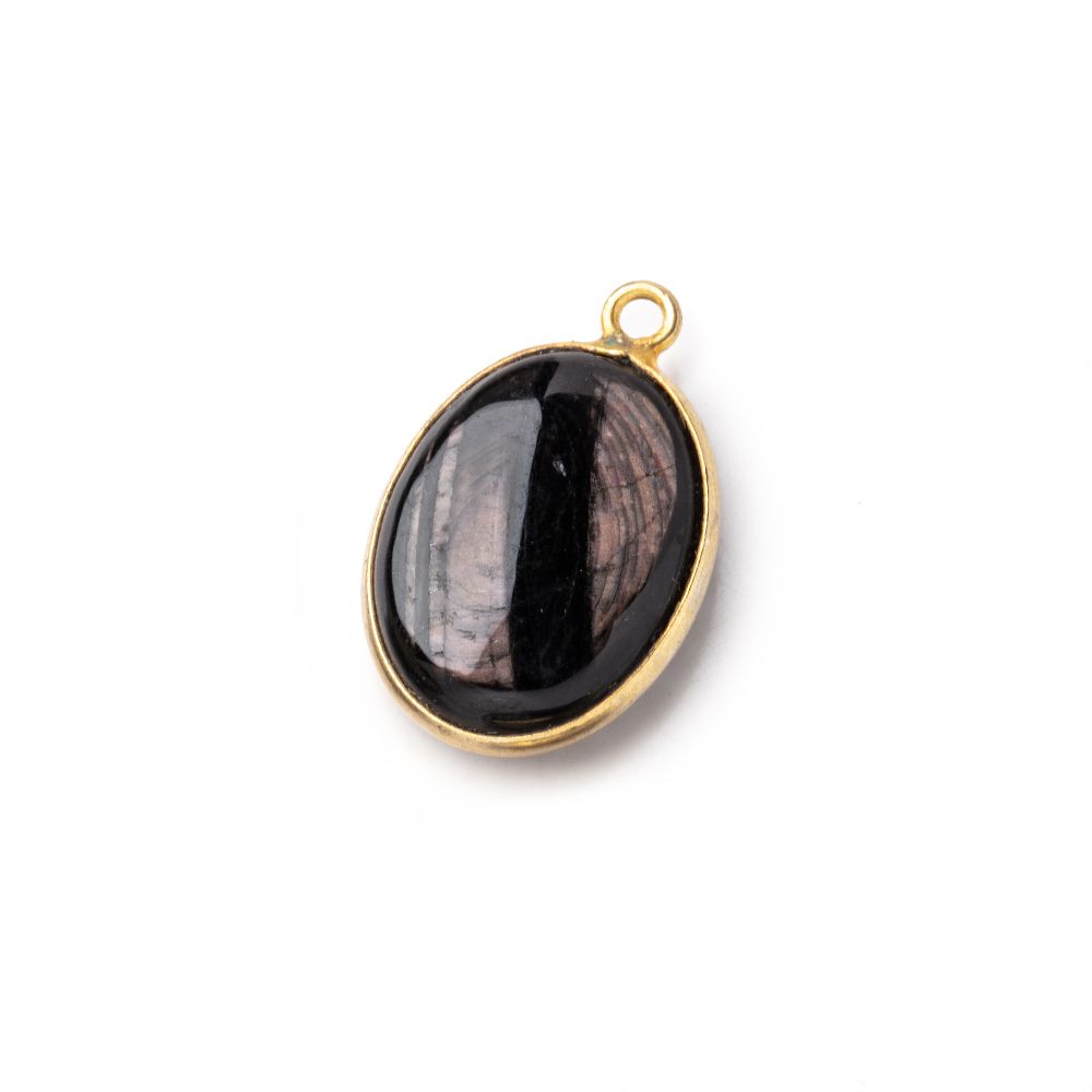 17x13mm Vermeil Bezel Hypersthene Plain Oval Pendant 1 piece