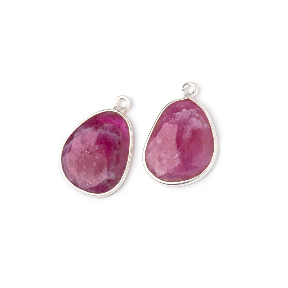 17x14mm .925 Silver Bezel Ruby Faceted Freeform Set of 2 Pendants