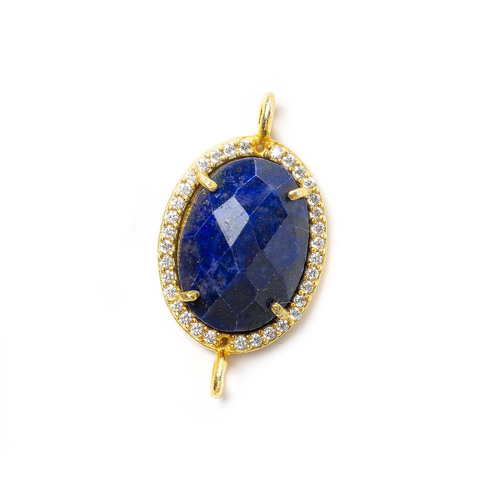 17x14mm Vermeil Bezel White CZ & Lapis Lazuli Oval Connector 1 piece