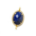 17x14mm Vermeil Bezel White CZ & Lapis Lazuli Oval Connector 1 piece