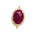17x14mm Vermeil Bezel White CZ & Red Aventurine Oval Connector 1 piece