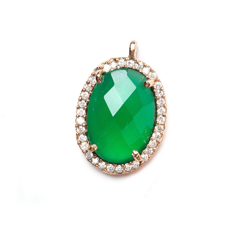 17x14mm Rose Gold Bezel White CZ & Green Onyx (color treated) Oval Pendant 1 piece