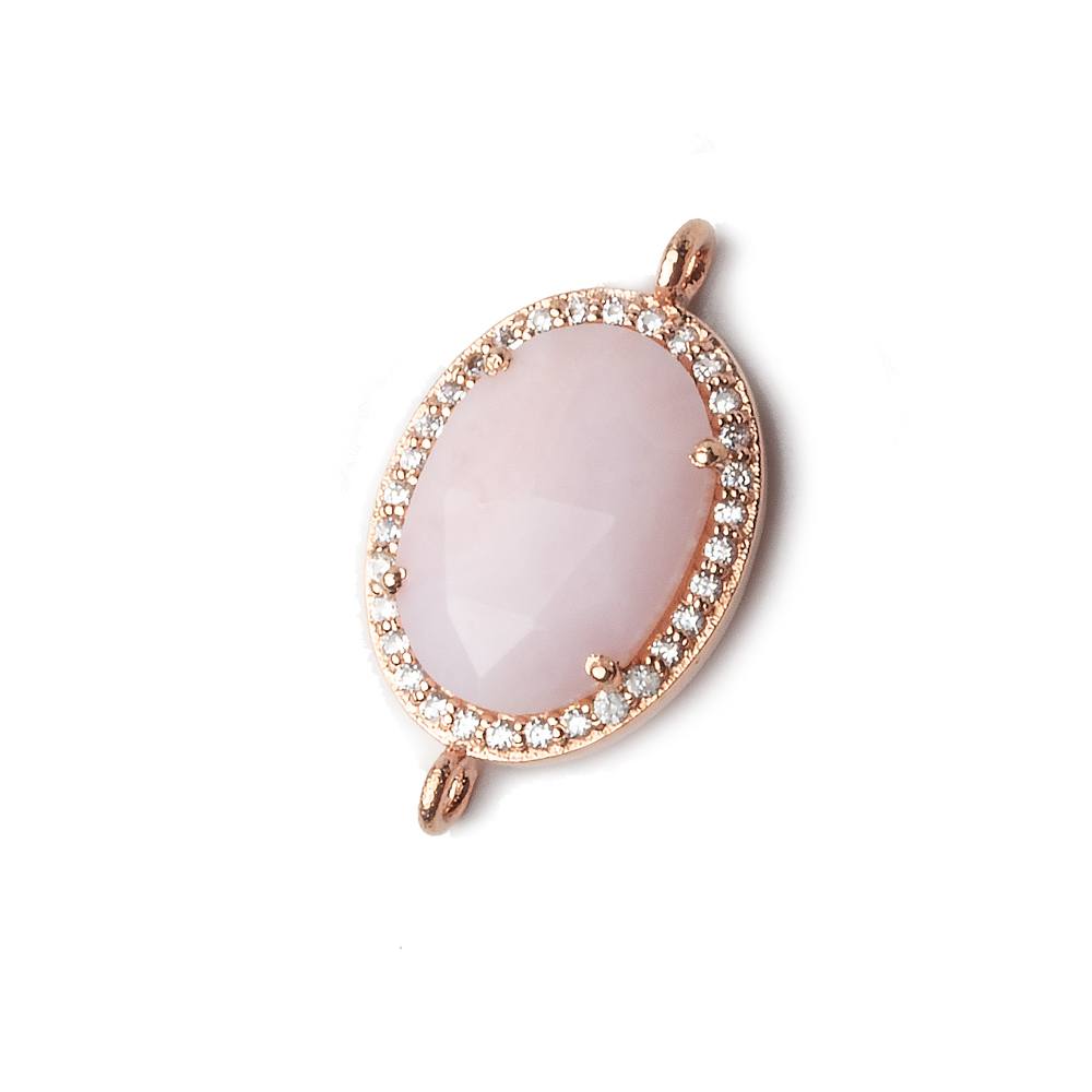 17x14mm Rose Gold CZ Bezel Pink Peruvian Opal Oval Connector  1 piece