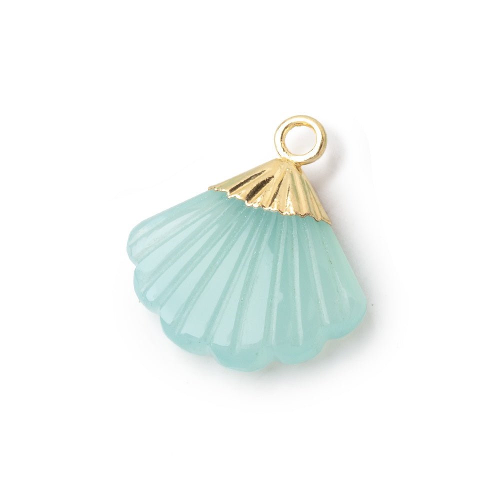 17x15mm Gold Leafed Seafoam Chalcedony Carved Seashell Focal Pendant 1 piece