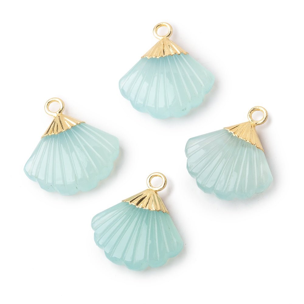 17x15mm Gold Leafed Seafoam Chalcedony Carved Seashell Focal Pendant 1 piece