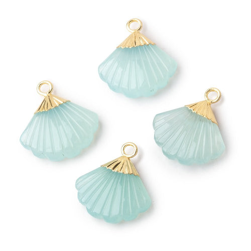17x15mm Gold Leafed Seafoam Chalcedony Carved Seashell Focal Pendant 1 piece