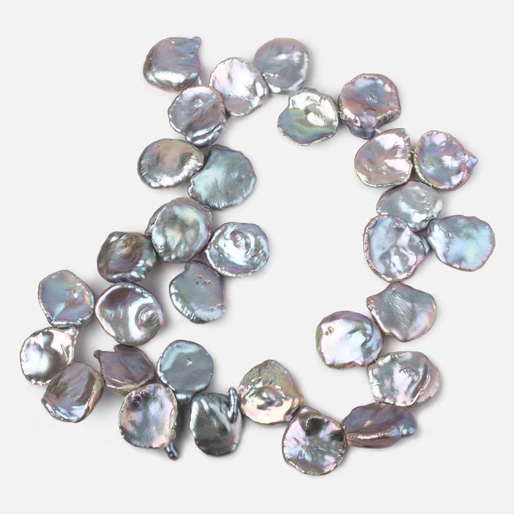 17x17-19x18mm Silver Iridesent Top Drilled Keshi Freshwater Pearls 15.5 inch 36 pieces AAA