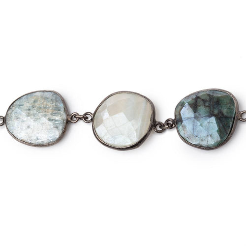 17x17-21x16mm Mystic Multi Gem Nuggets Black Gold over .925 Bezeled Chain