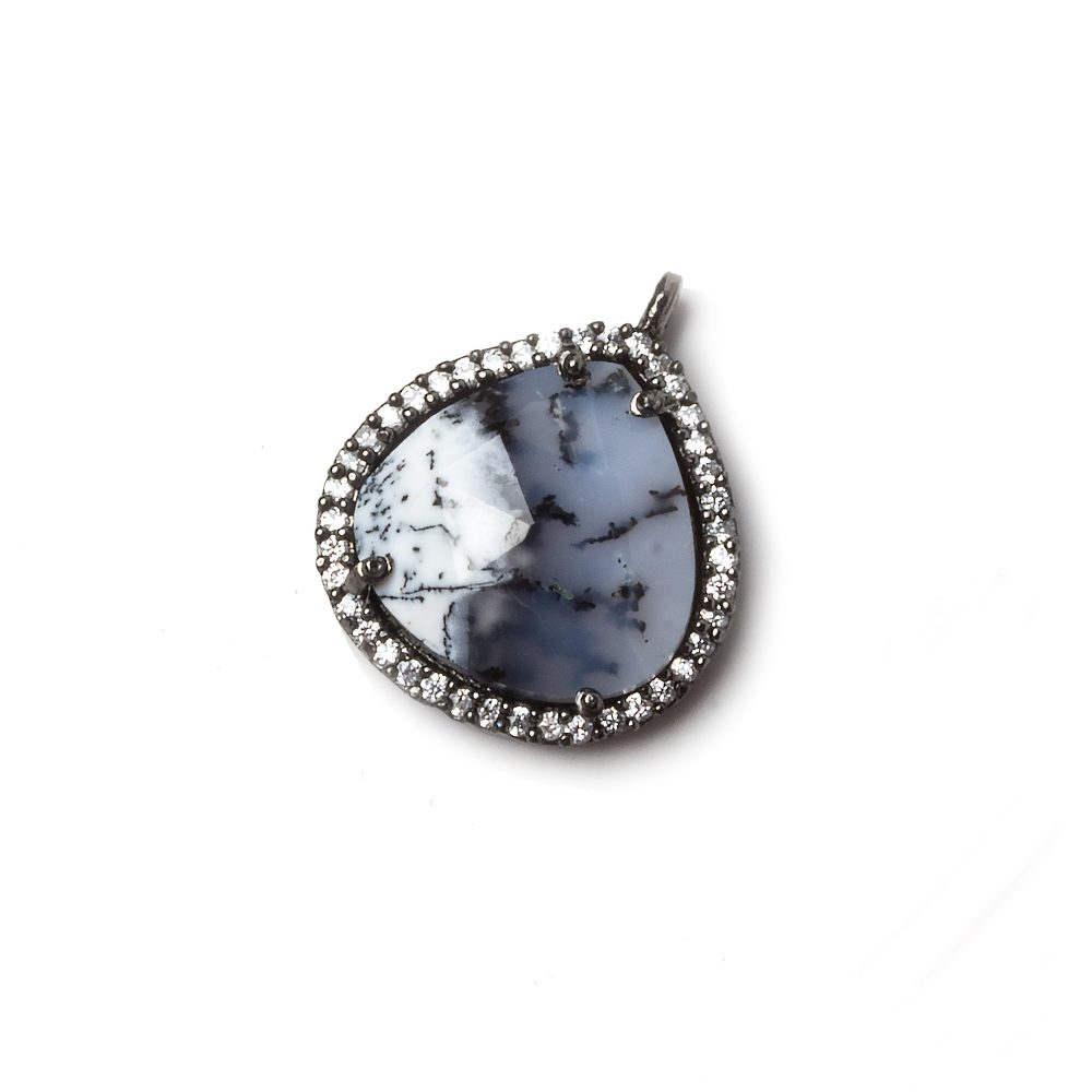 17x17mm Black Gold Bezeled CZ & Dendritic Opal Heart Pendant 1 piece