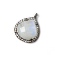 17x17mm Black Gold Bezeled CZ & Rainbow Moonstone Heart Pendant 1 piece