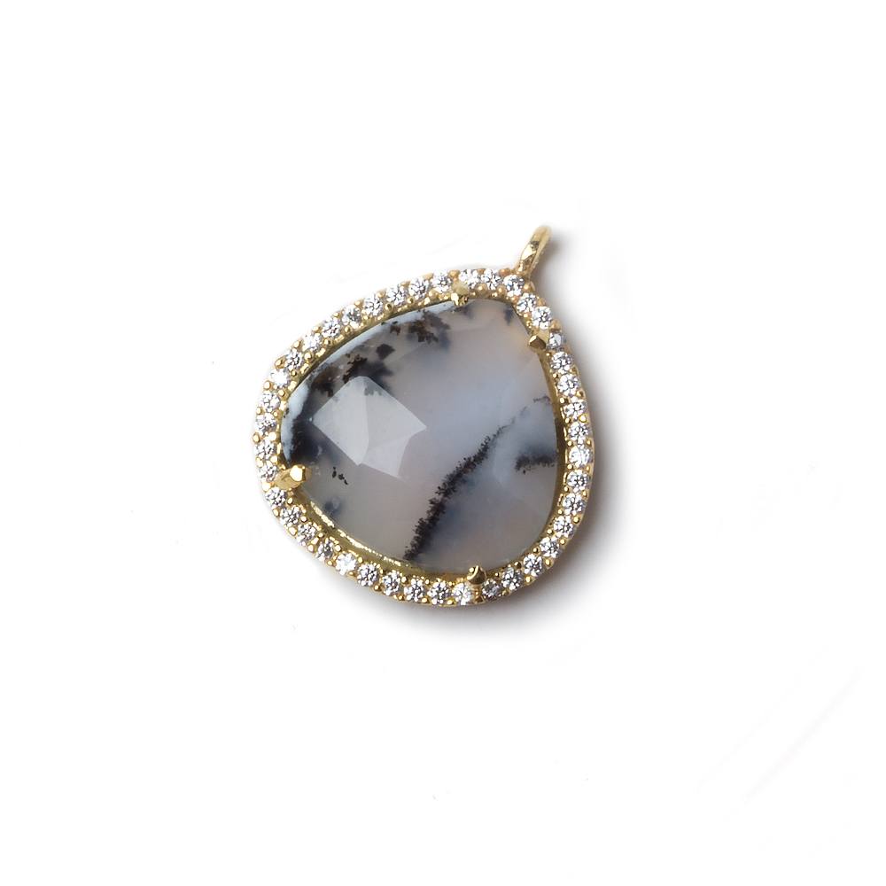 17x17mm Vermeil Bezeled CZ & Dendritic Opal Heart Pendant 1 piece