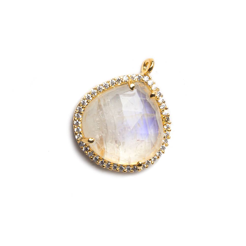 17x17mm Vermeil Bezeled White CZ and Rainbow Moonstone Heart Pendant 1 piece