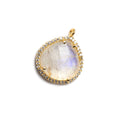 17x17mm Vermeil Bezeled White CZ and Rainbow Moonstone Heart Pendant 1 piece