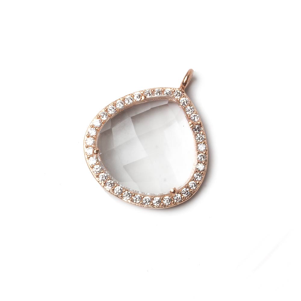 17x17mm Rose Gold Bezeled CZ & Crystal Quartz Heart Pendant 1 piece