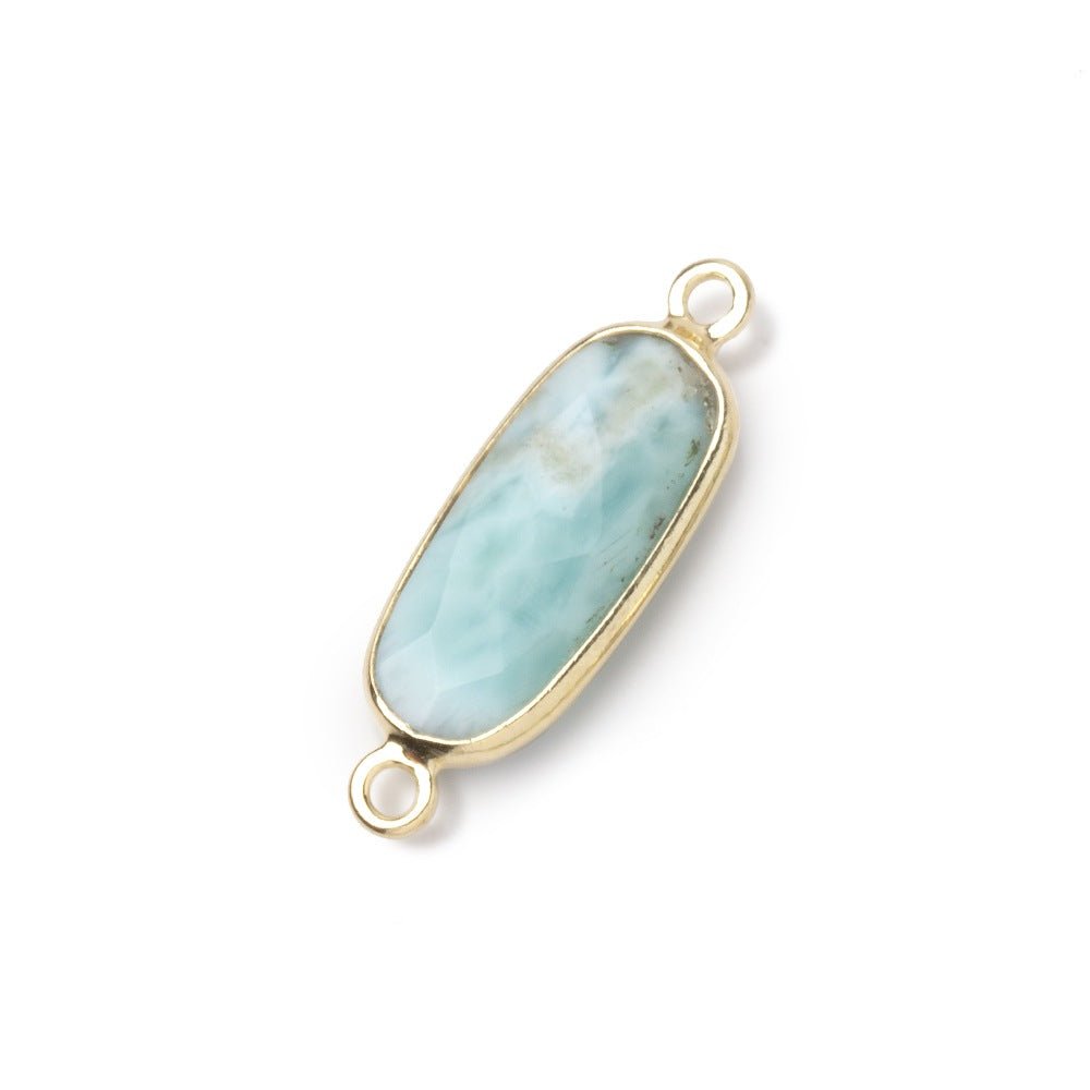 17x8mm Vermeil Bezel Larimar Elongated Oval Connector 1 piece