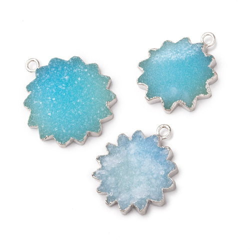 18-21mm Silver Leafed Blue Drusy Star Burst Pendant 1 focal piece