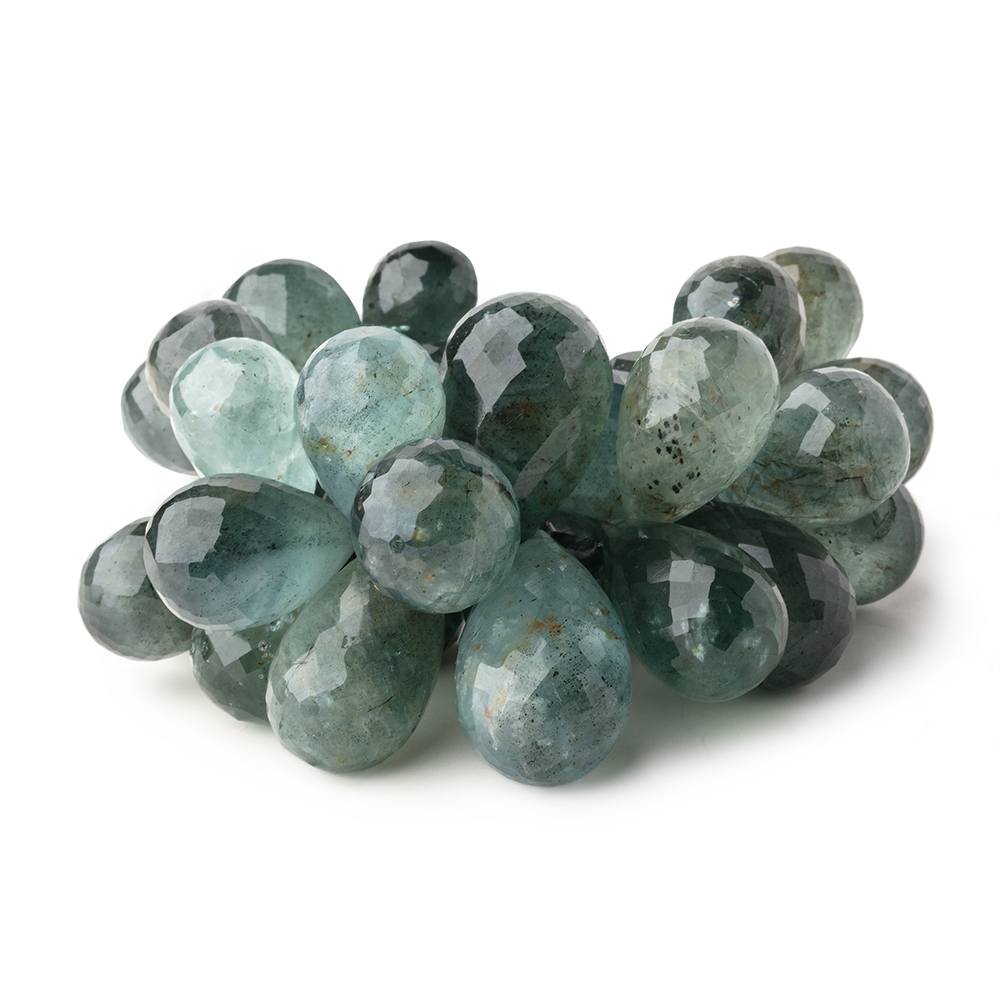 18.5-27mm Moss Aquamarine Faceted Tear Drops 7 inch 38 Beads AA