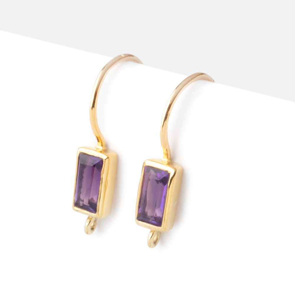 18mm African Amethyst Baguette Ear Wire Set of 2 pieces
