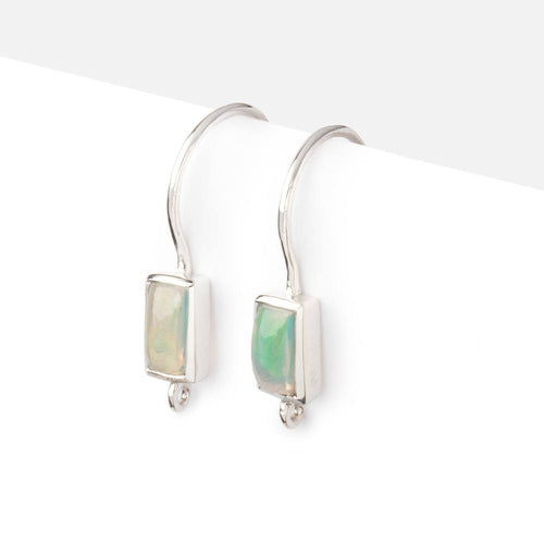 18mm Ethiopian Opal Plain Baguette Ear Wire Set of 2 pieces