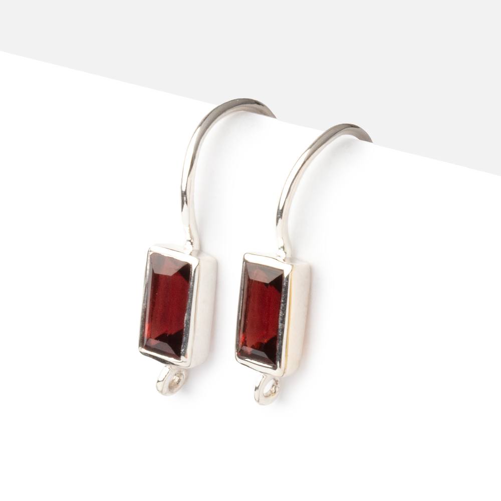 18mm Garnet Baguette Ear Wire Set of 2 pieces