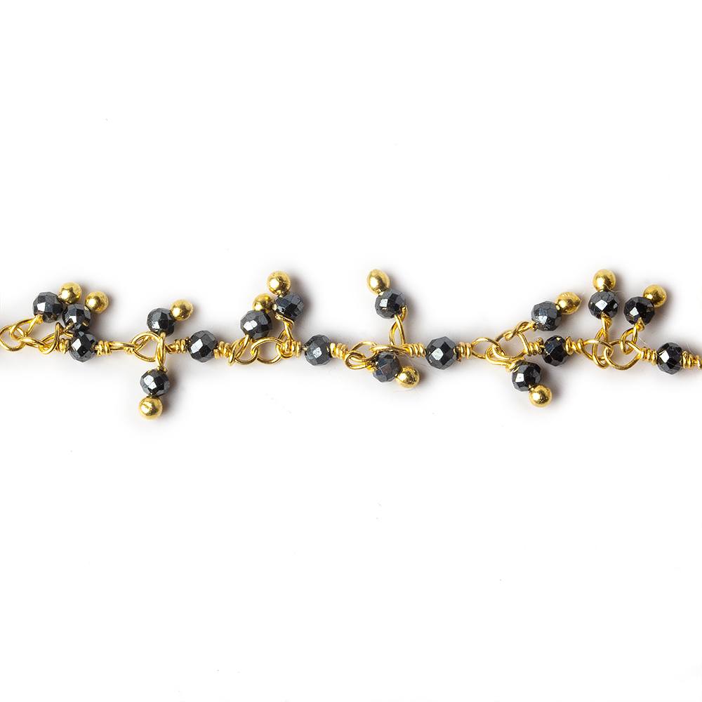 1.8mm Hematite micro faceted round Gold Dangling Chain by the foot