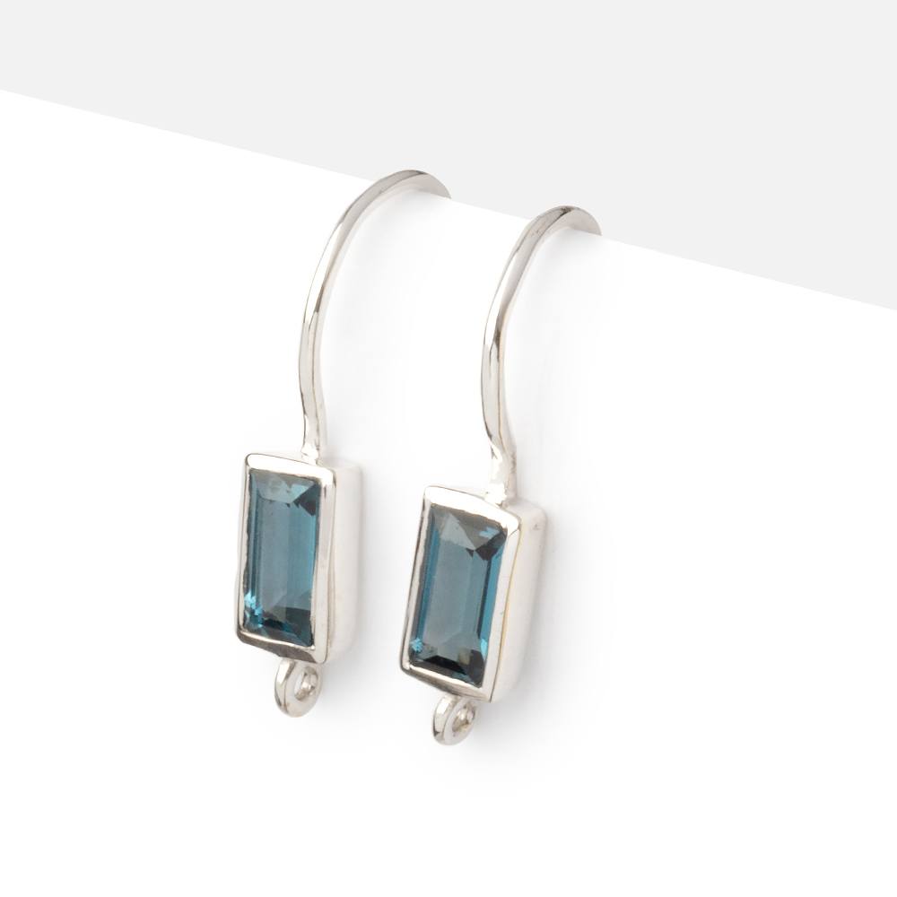 18mm London Blue Topaz Baguette Ear Wire Set of 2 pieces