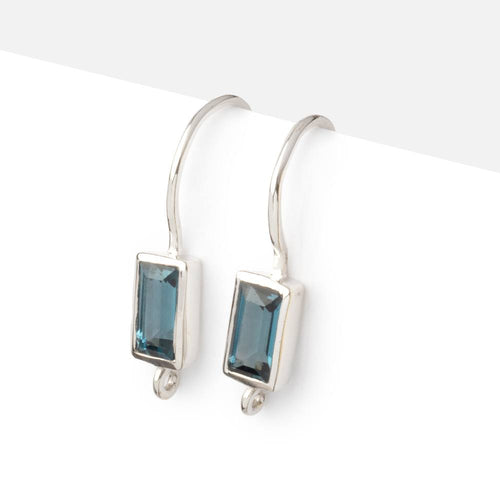 18mm London Blue Topaz Baguette Ear Wire Set of 2 pieces