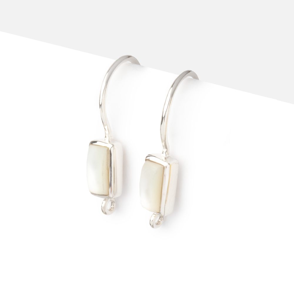 18mm Mother of Pearl Plain Baguette Ear Wire Set of 2 pieces