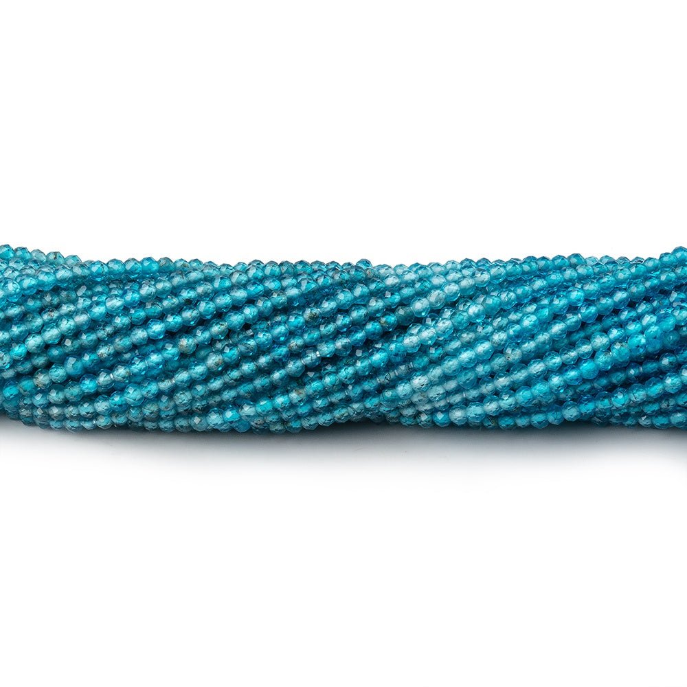 1.8mm Shaded Neon Blue Apatite Micro Faceted Rounds 12 inch 192 beads AA