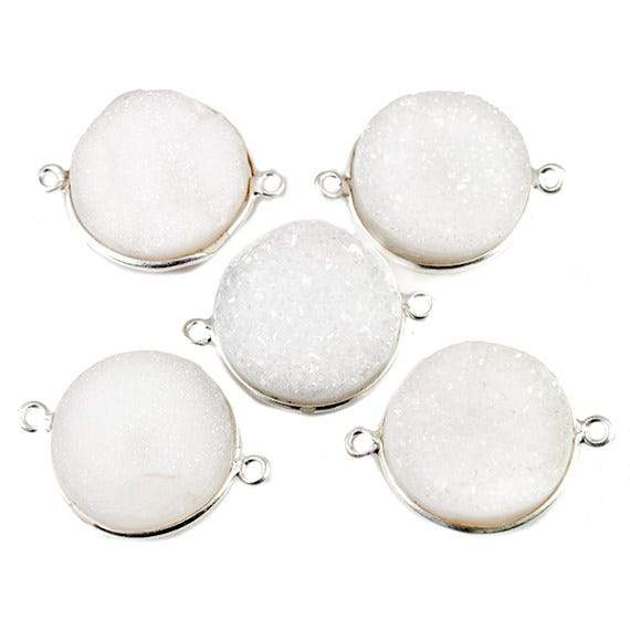 18mm Silver Bezeled Natural White Drusy Coin Connector Focal Bead