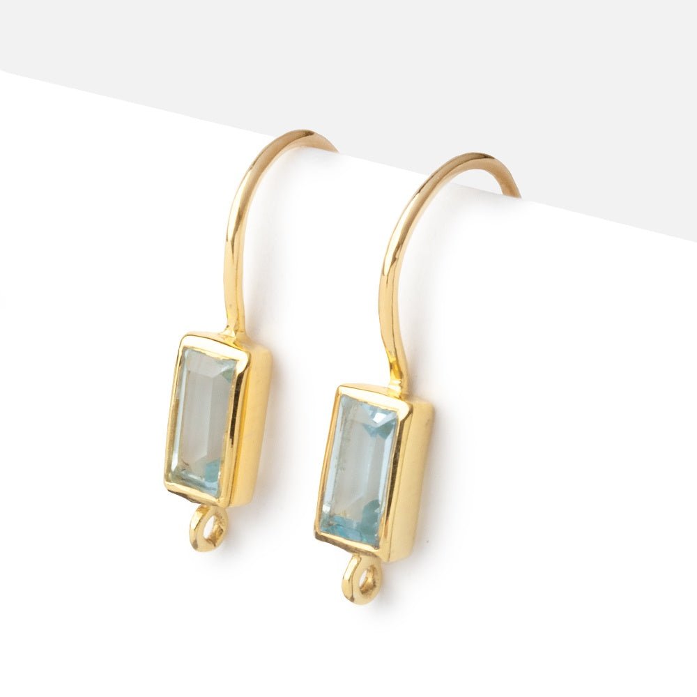 18mm Sky Blue Topaz Baguette Ear Wire Set of 2 pieces