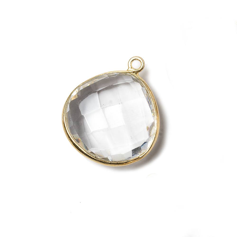 18mm Vermeil Bezeled Crystal Quartz faceted Heart Focal Pendant 1 piece