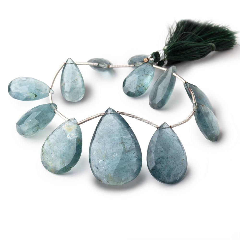 18x13-35x24mm Moss Aquamarine Faceted Pear Beads 9 inch 12 pieces