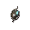 18x13mm Black Gold Bezeled White CZ & Labradorite Oval Connector 1 pc