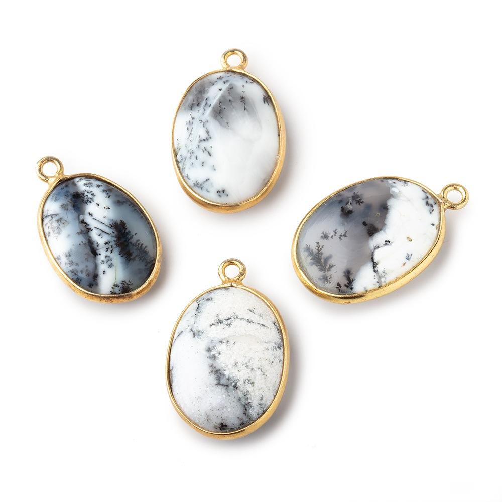 18x13mm Vermeil Bezel Dendritic Opal Plain Oval Pendant 1 piece