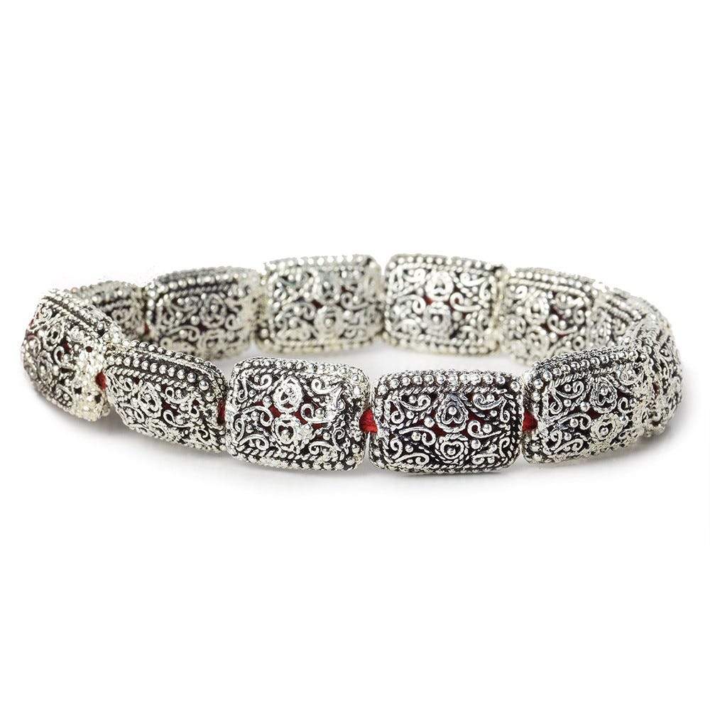18x13mm Antiqued Sterling Silver Plated Copper Filigree Rectangle 8 inch 11 Beads