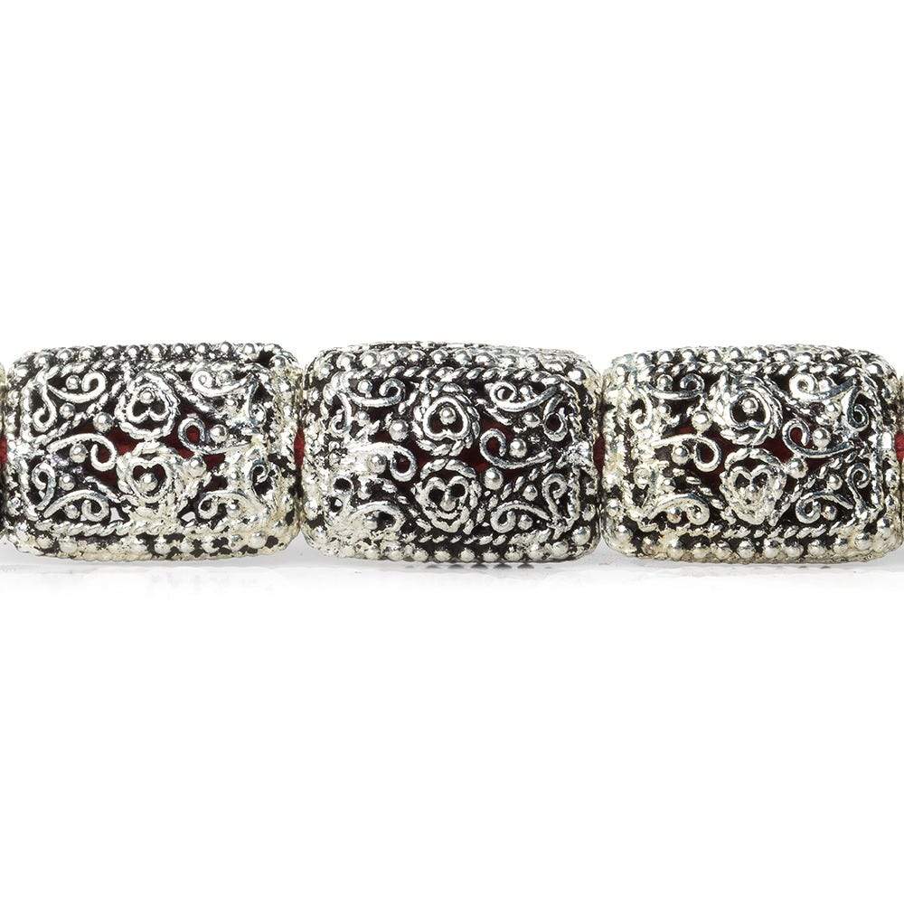 18x13mm Antiqued Sterling Silver Plated Copper Filigree Rectangle 8 inch 11 Beads