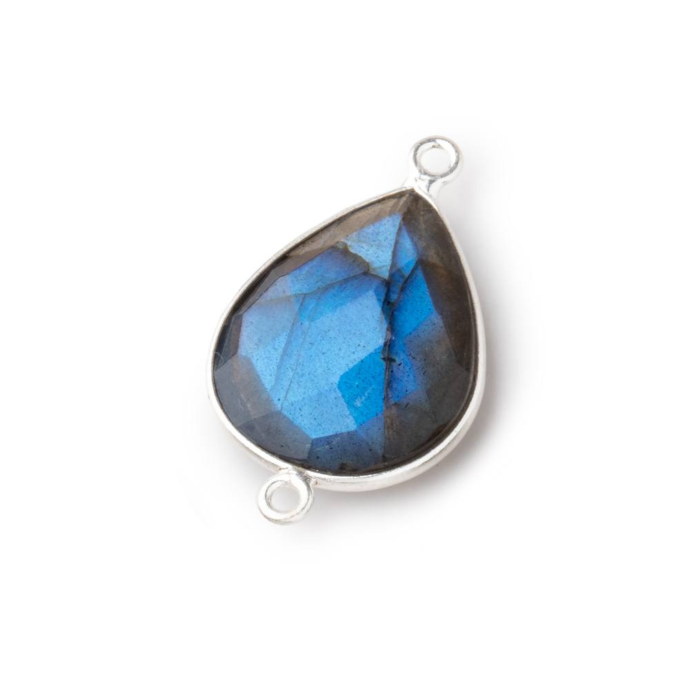 18x15mm Silver Bezel Labradorite Faceted Pear Connector Focal Bead 1 piece