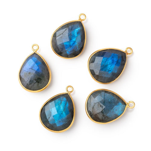18x15mm Vermeil Bezel Blue Flash Labradorite Faceted Pear 1 Pendant