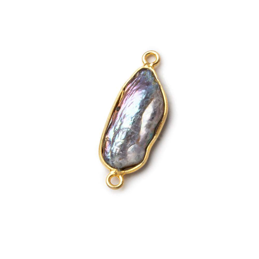 18x6mm Vermeil Bezeled Peacock Biwa Pearl Connector 1 piece