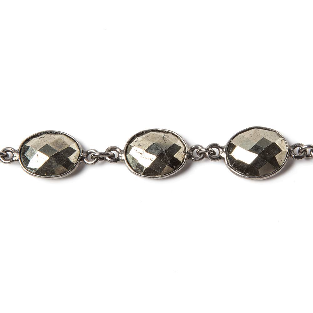 18x9mm Pyrite calibrated facet oval Black Gold Bezeled Chain by the foot 16pcs