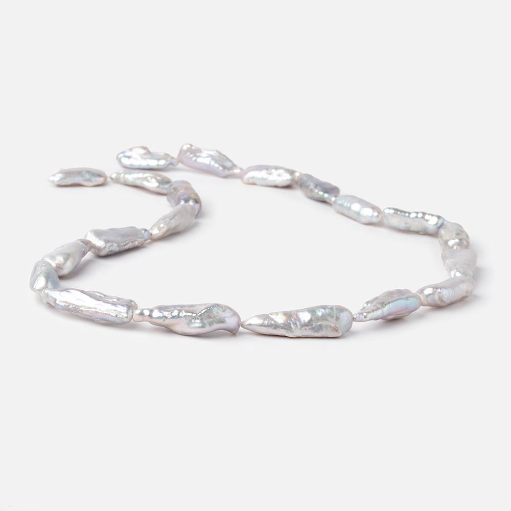 19-23mm Silver Straight Drill Biwa Freshwater Pearls 16 inch 19 Beads