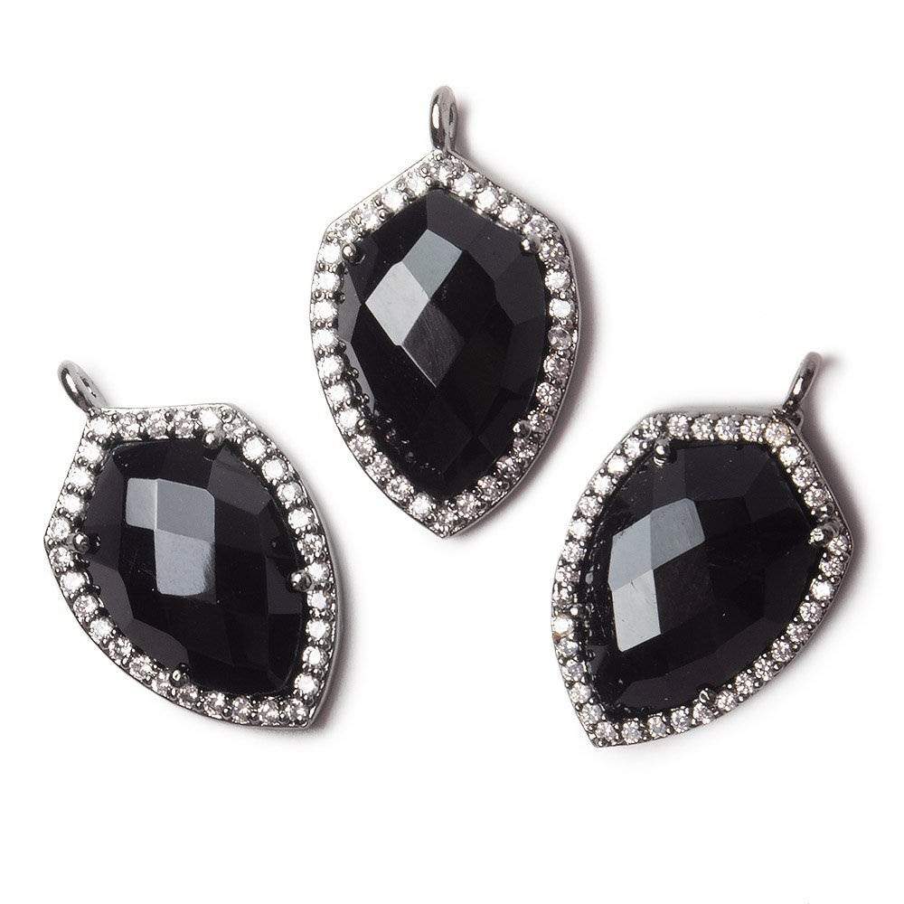 19.5x15mm Black Gold Bezel White CZ and Black Chalcedony Shield Pendant 1 focal piece