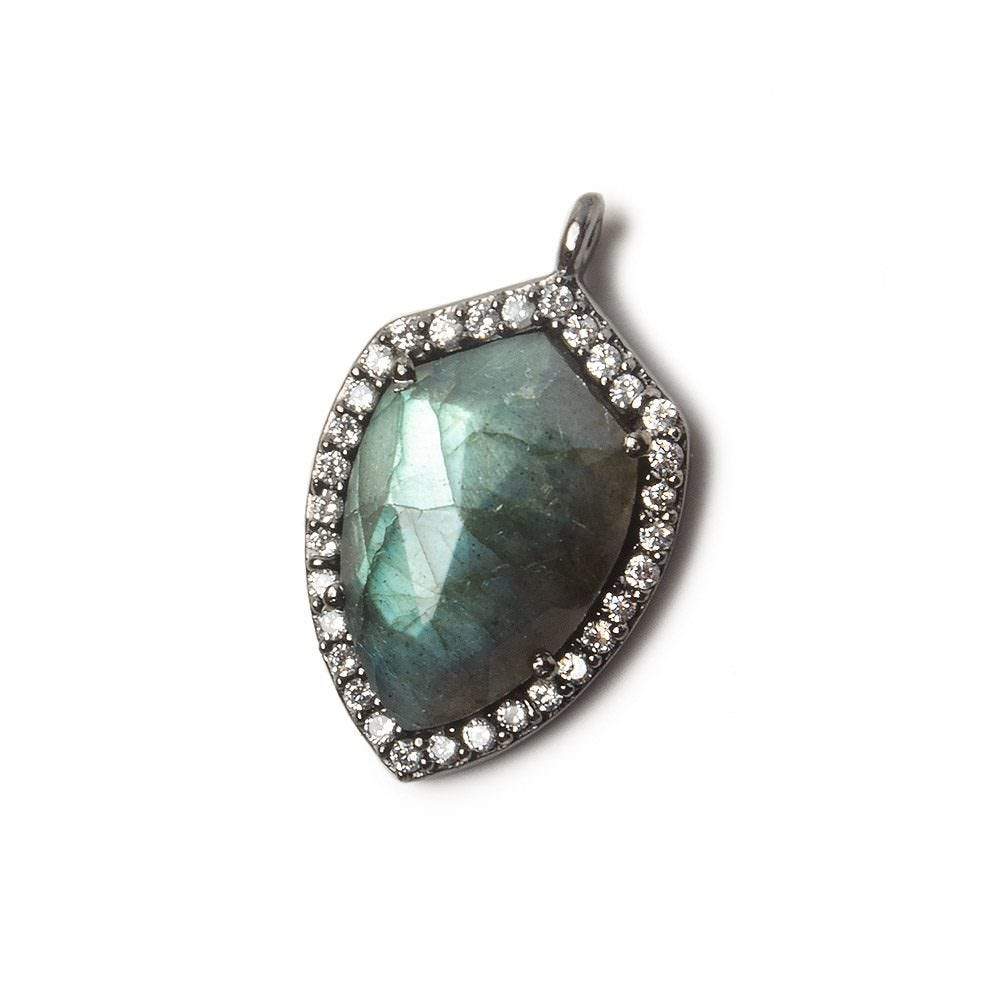 19.5x15mm Black Gold Bezel White CZ and Labradorite Shield Pendant 1 focal piece