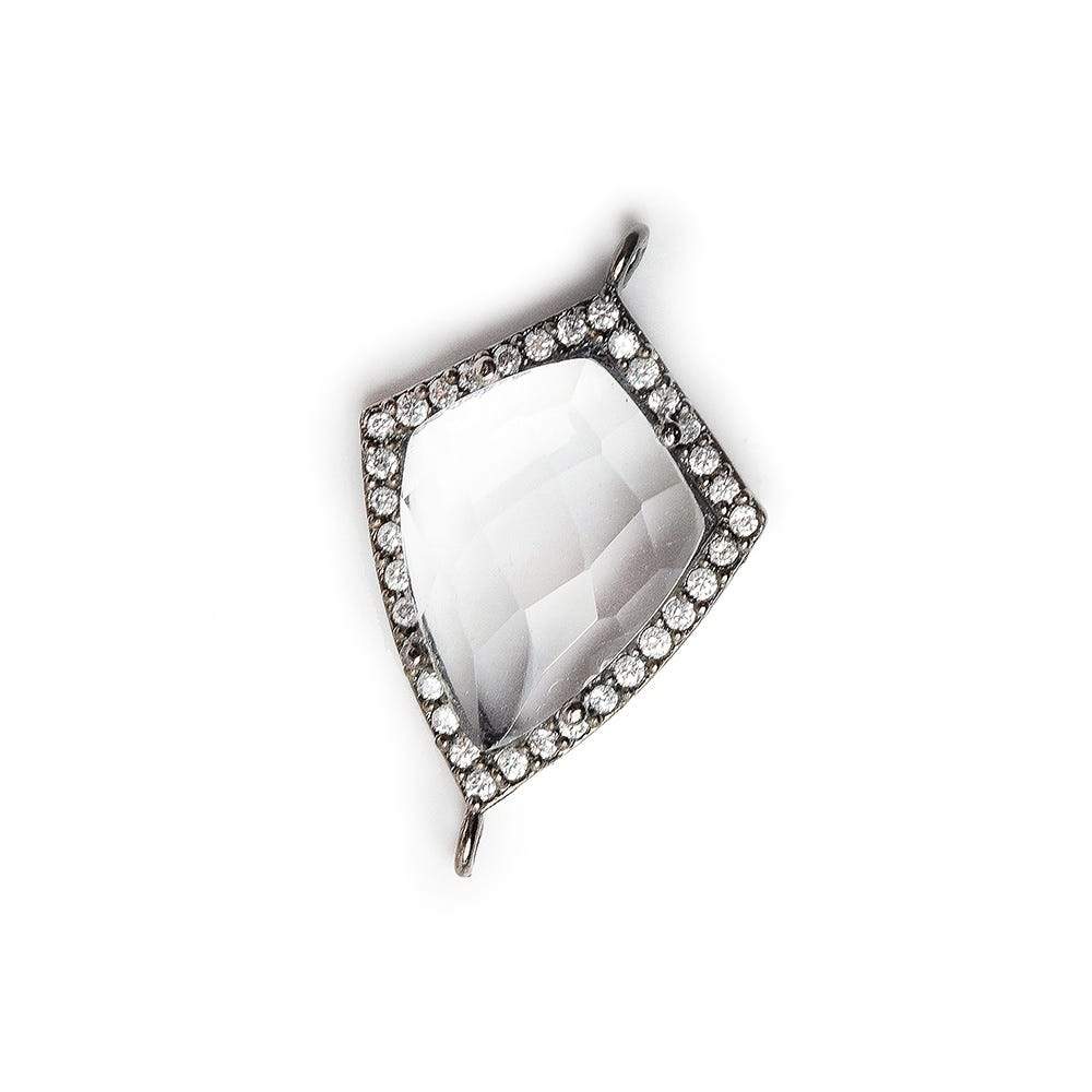 19.5x15mm Black Gold Bezel White CZ & Crystal Quartz Shield Connector 1 focal bead