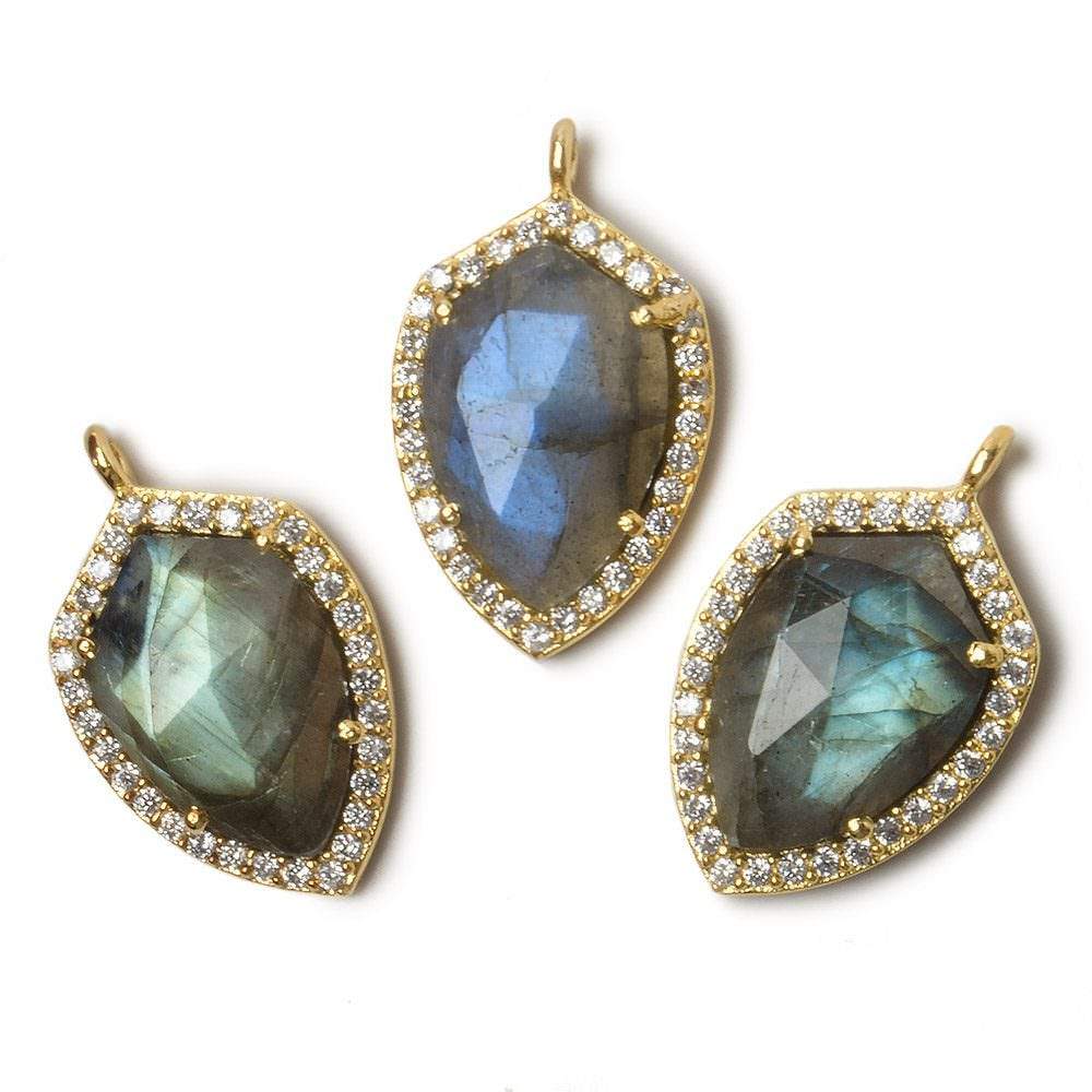 19.5x15mm Vermeil Bezel White CZ and Labradorite Shield Pendant 1 focal piece