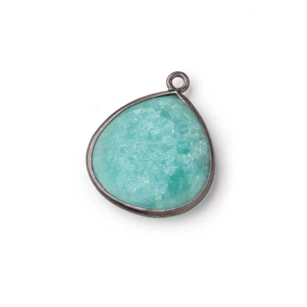 19mm Black Gold .925 Bezel Amazonite Plain Heart Pendant 1 Focal Bead