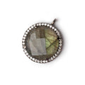 19mm Black Gold CZ Bezel Labradorite Coin Pendant 1 Focal